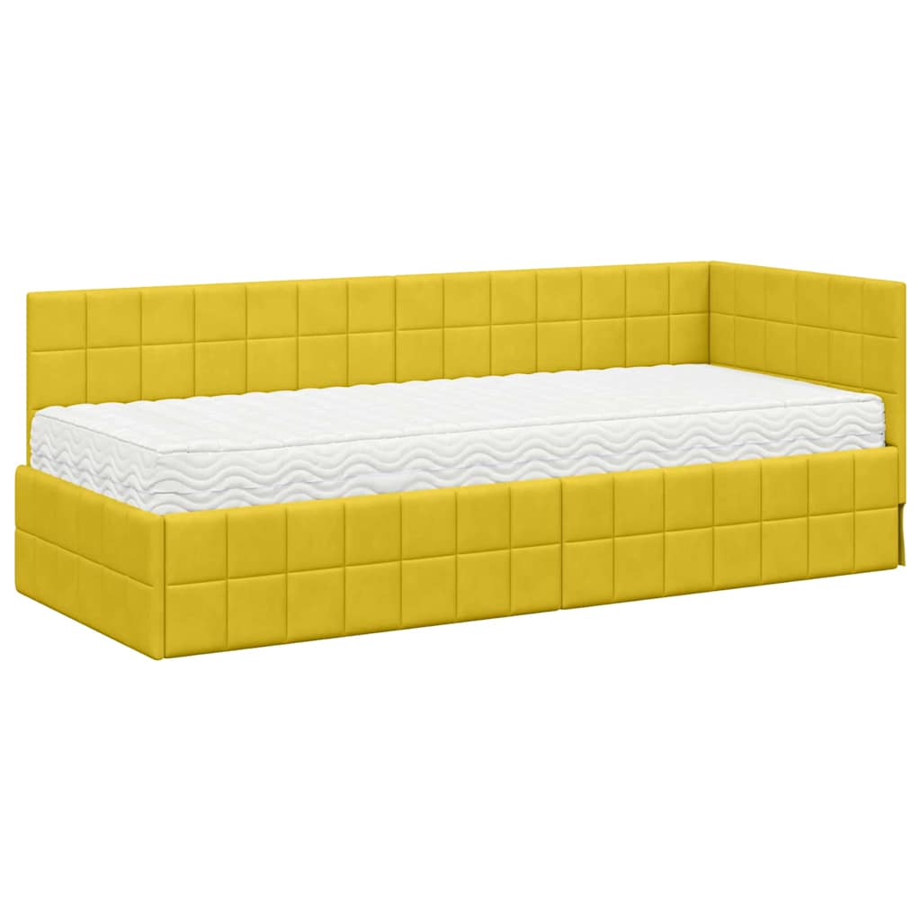 vidaXL Rama Łóżka Narożnego z Materacem 2 pcs Żółty Aksamit
