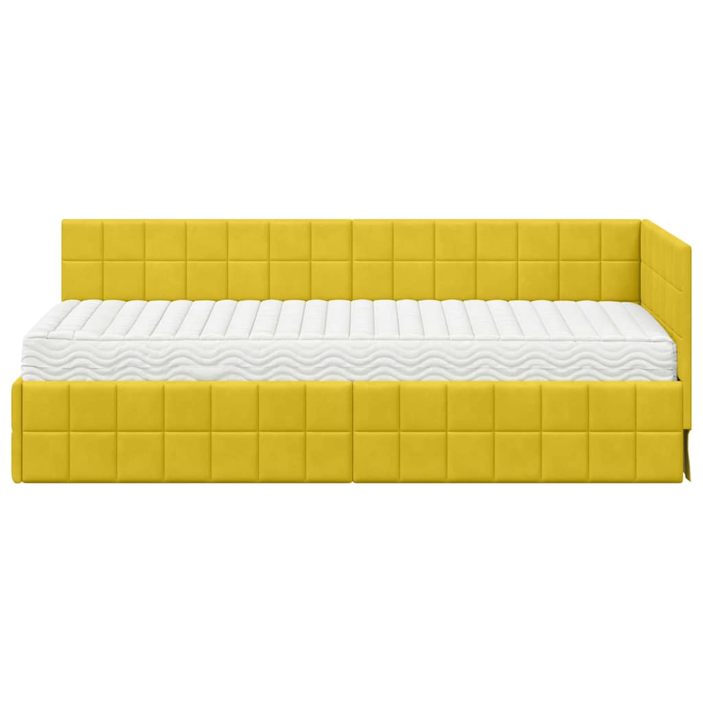 vidaXL Rama Łóżka Narożnego z Materacem 2 pcs Żółty Aksamit