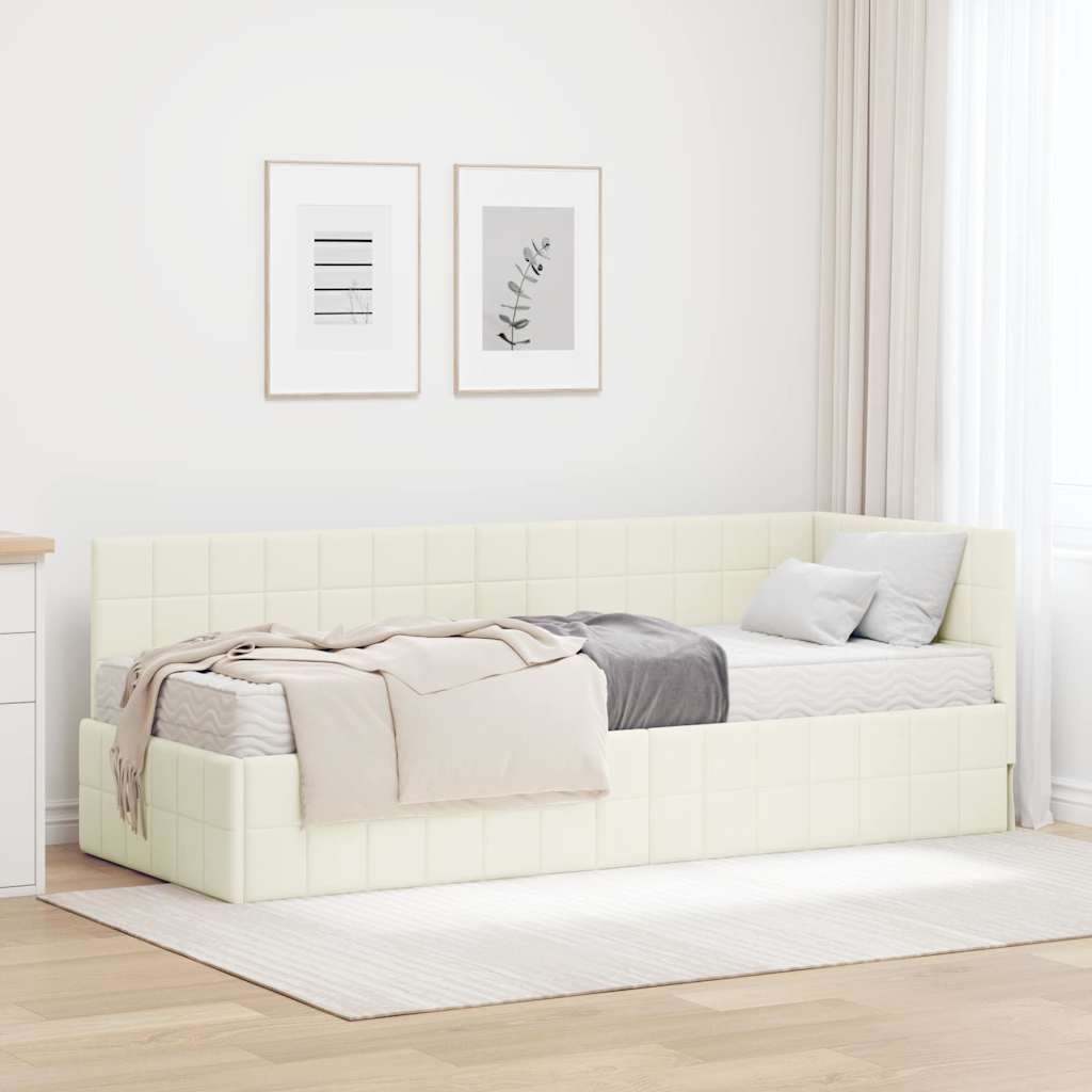 vidaXL Rama Łóżka Narożnego z Materacem 2 pcs Kremowy Aksamit