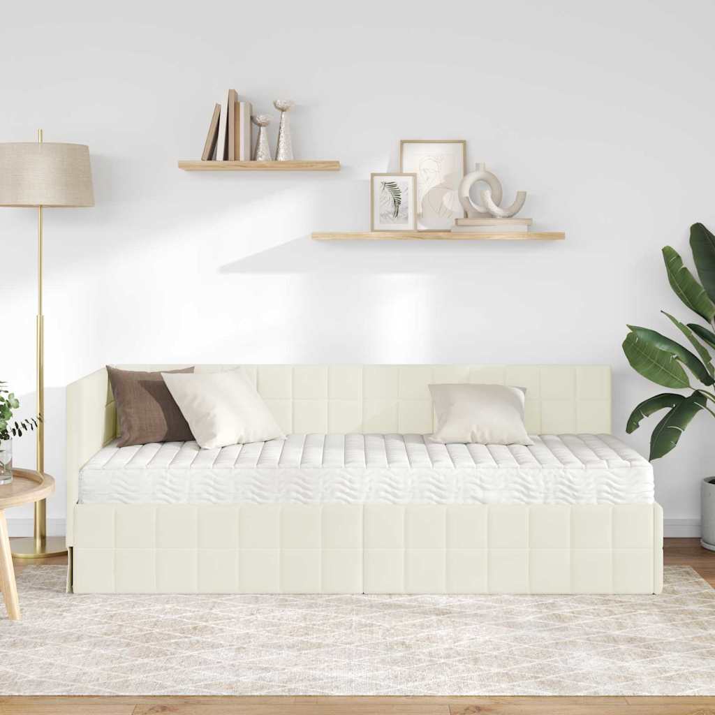 vidaXL Rama Łóżka Narożnego z Materacem 2 pcs Kremowy Aksamit