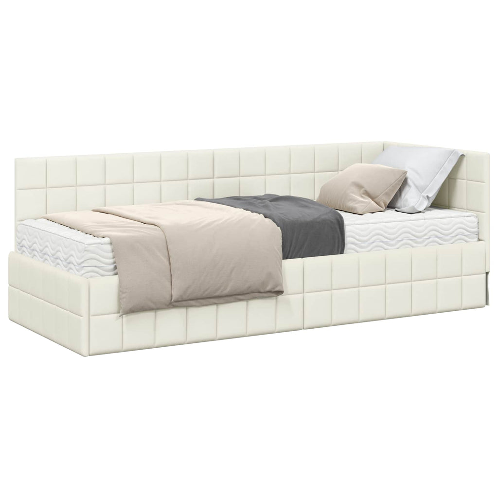 vidaXL Rama Łóżka Narożnego z Materacem 2 pcs Kremowy Aksamit
