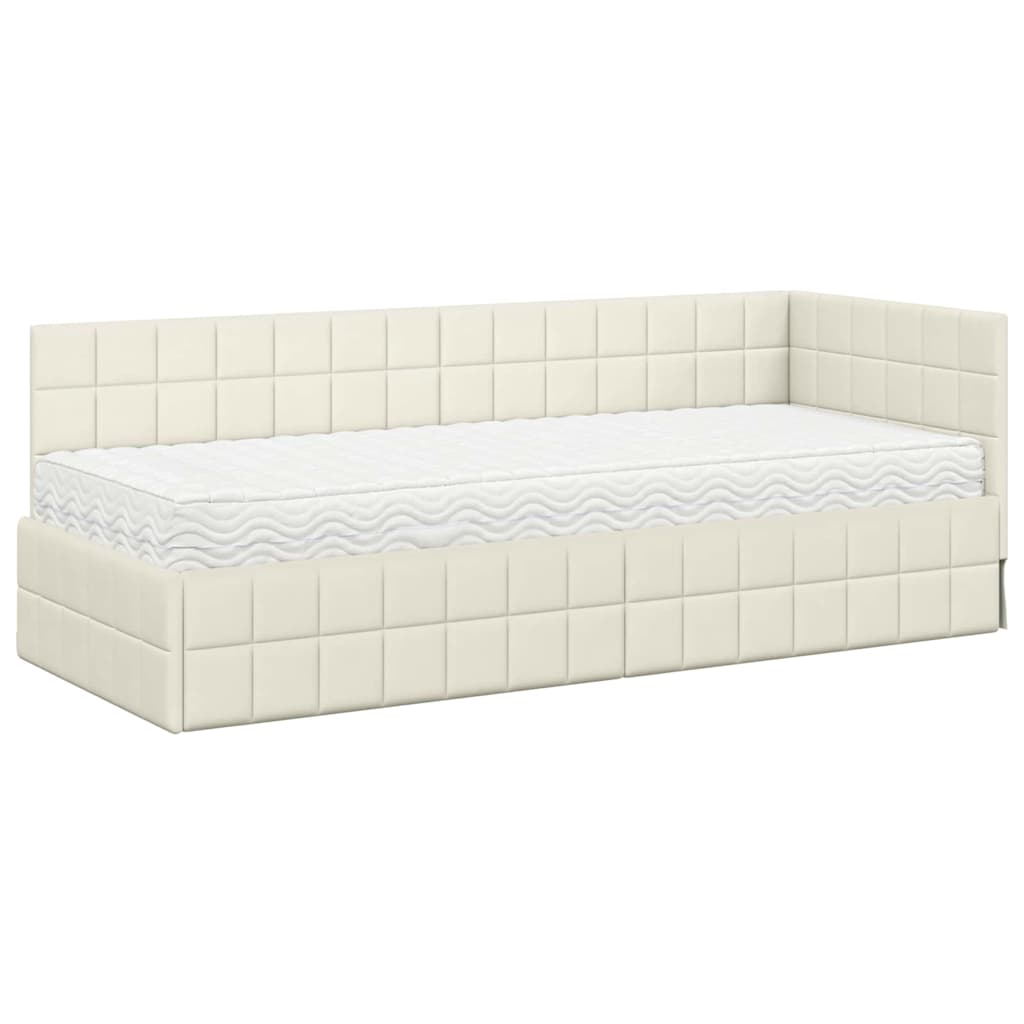 vidaXL Rama Łóżka Narożnego z Materacem 2 pcs Kremowy Aksamit