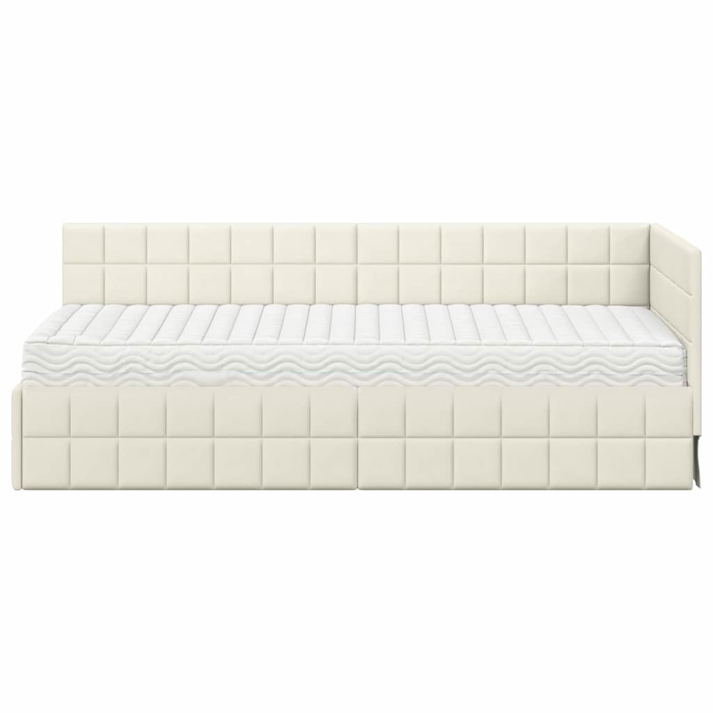 vidaXL Rama Łóżka Narożnego z Materacem 2 pcs Kremowy Aksamit