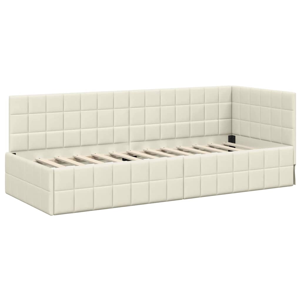 vidaXL Rama Łóżka Narożnego z Materacem 2 pcs Kremowy Aksamit