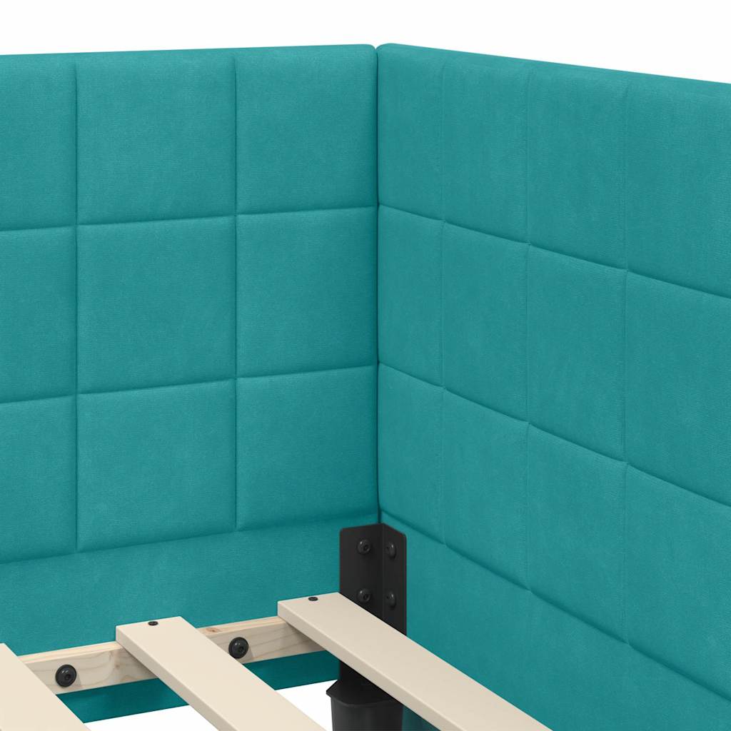 vidaXL Rama Łóżka Narożnego z Materacem 2 pcs Turkusowy Aksamit