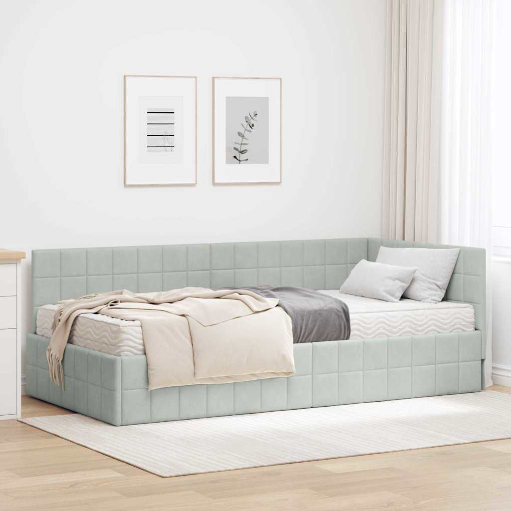 vidaXL Rama Łóżka Narożnego z Materacem 2 szt. Jasnoszary 90 x 190 cm