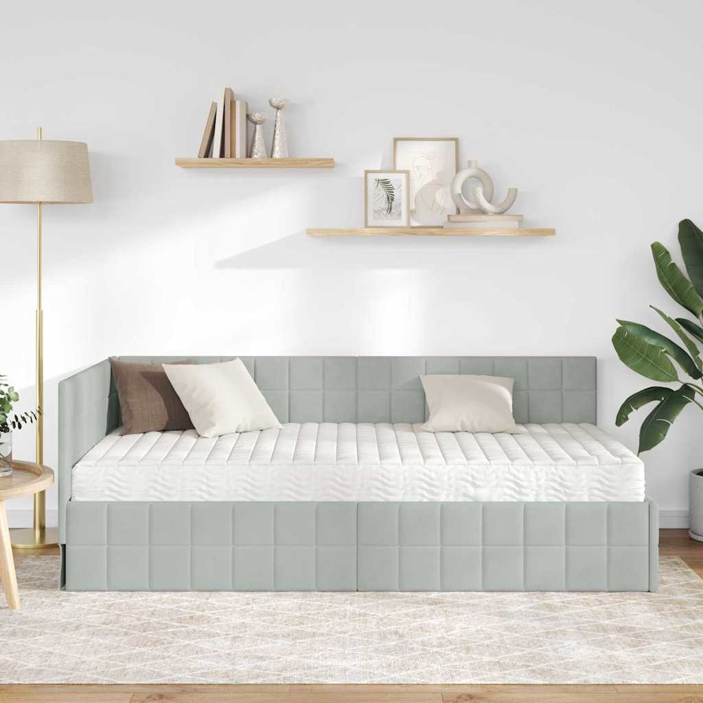 vidaXL Rama Łóżka Narożnego z Materacem 2 szt. Jasnoszary 90 x 190 cm