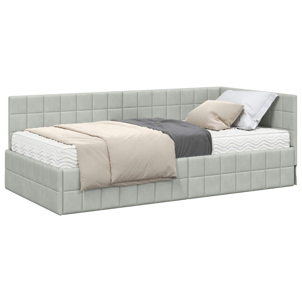 vidaXL Rama Łóżka Narożnego z Materacem 2 szt. Jasnoszary 90 x 190 cm