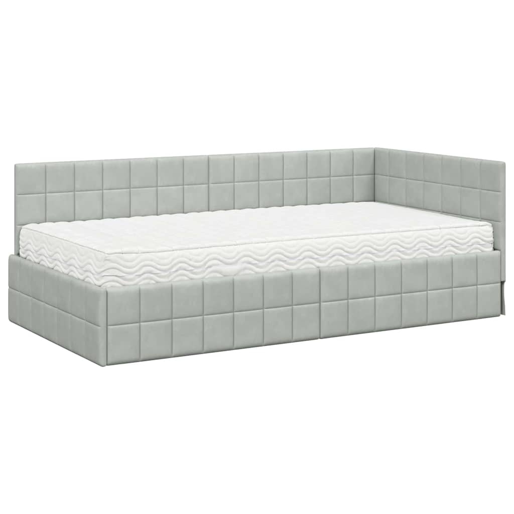 vidaXL Rama Łóżka Narożnego z Materacem 2 szt. Jasnoszary 90 x 190 cm