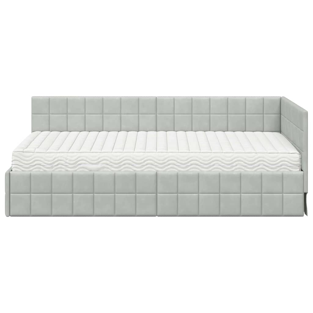 vidaXL Rama Łóżka Narożnego z Materacem 2 szt. Jasnoszary 90 x 190 cm