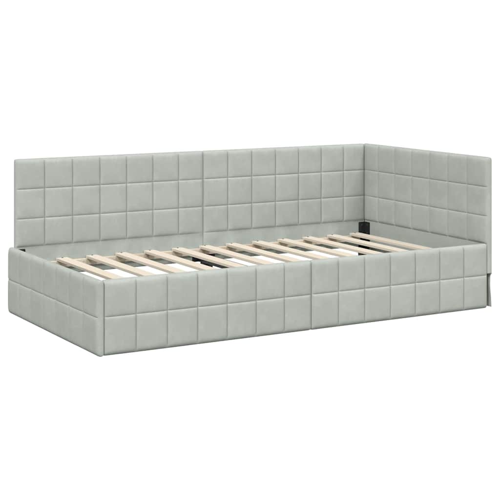 vidaXL Rama Łóżka Narożnego z Materacem 2 szt. Jasnoszary 90 x 190 cm