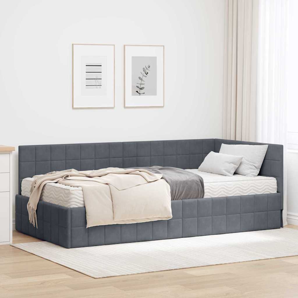 vidaXL Rama Łóżka Narożnego z Materacem 2 pcs Szary Aksamit