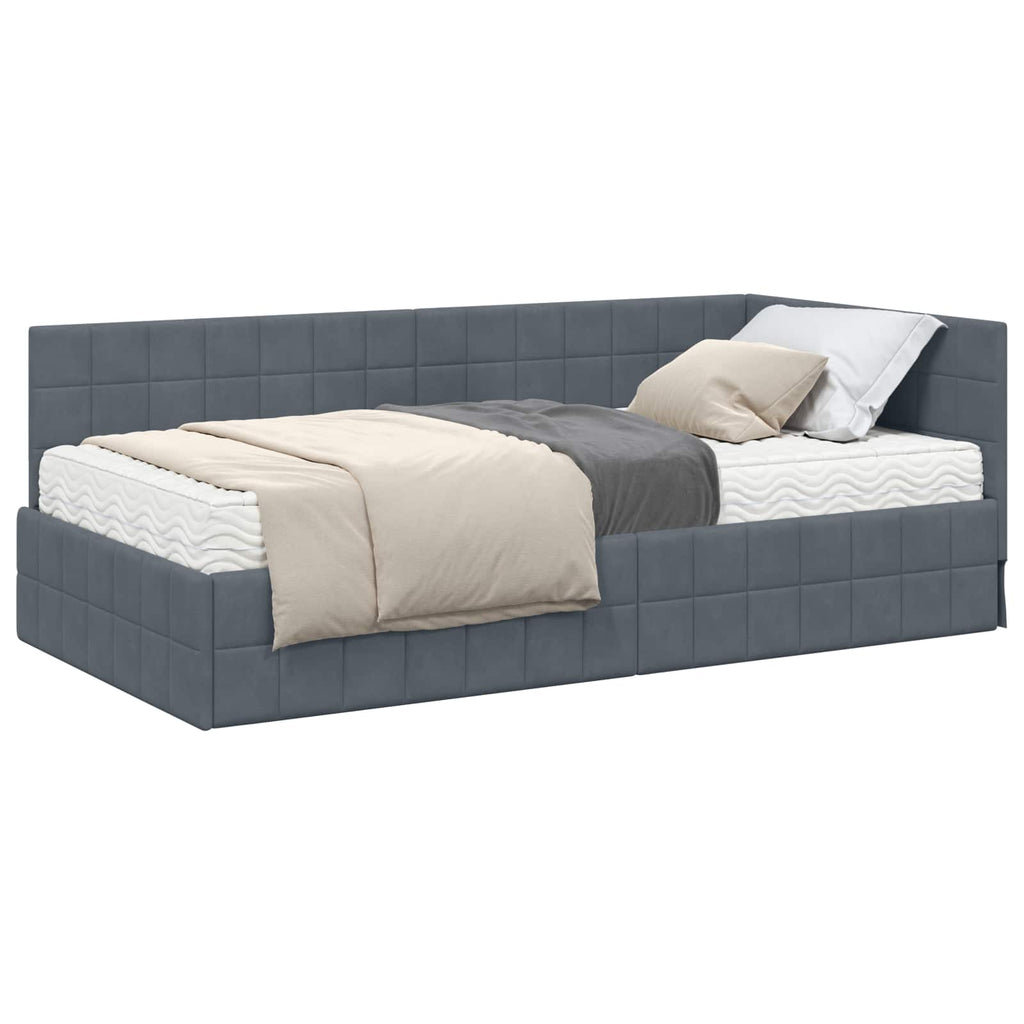 vidaXL Rama Łóżka Narożnego z Materacem 2 pcs Szary Aksamit