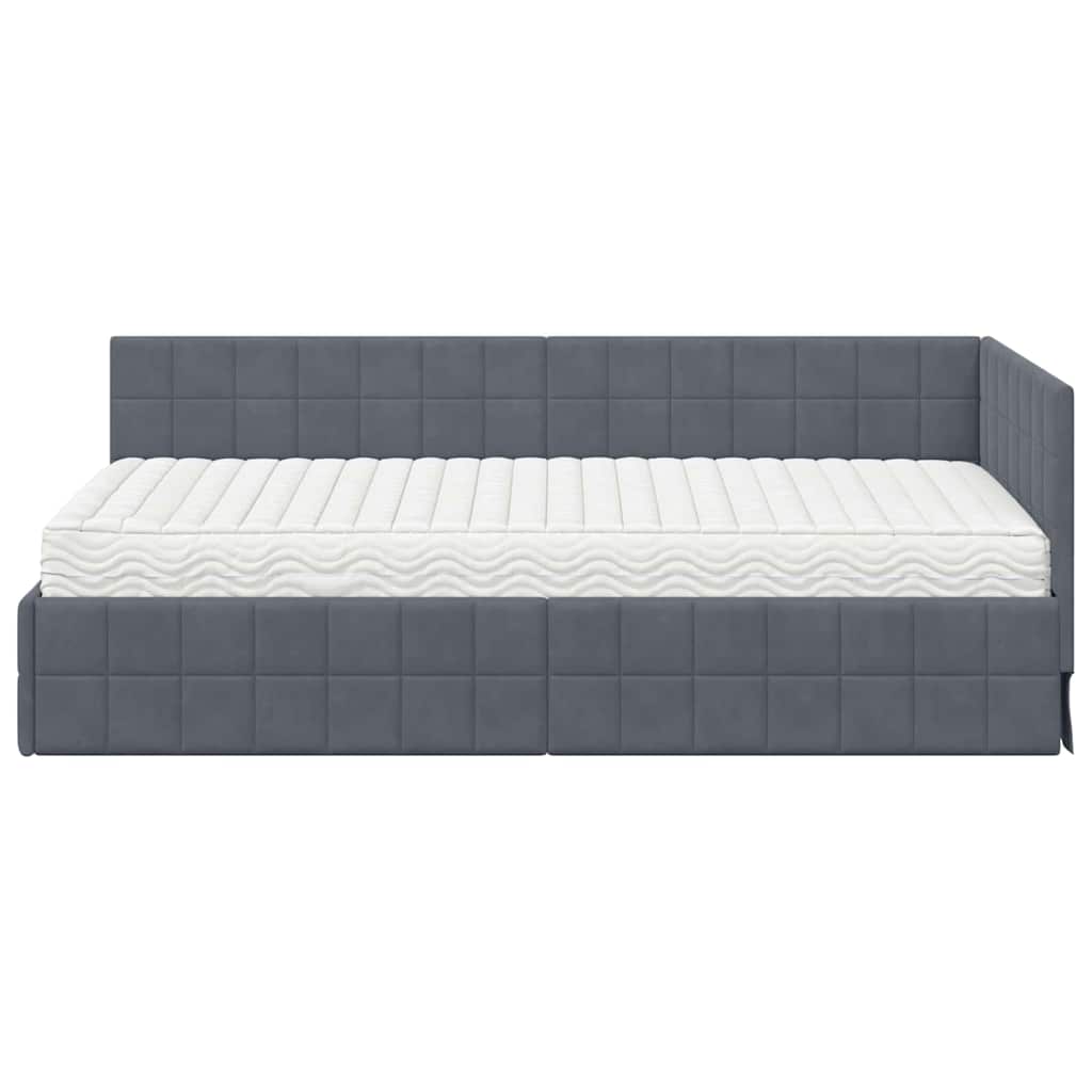 vidaXL Rama Łóżka Narożnego z Materacem 2 pcs Szary Aksamit