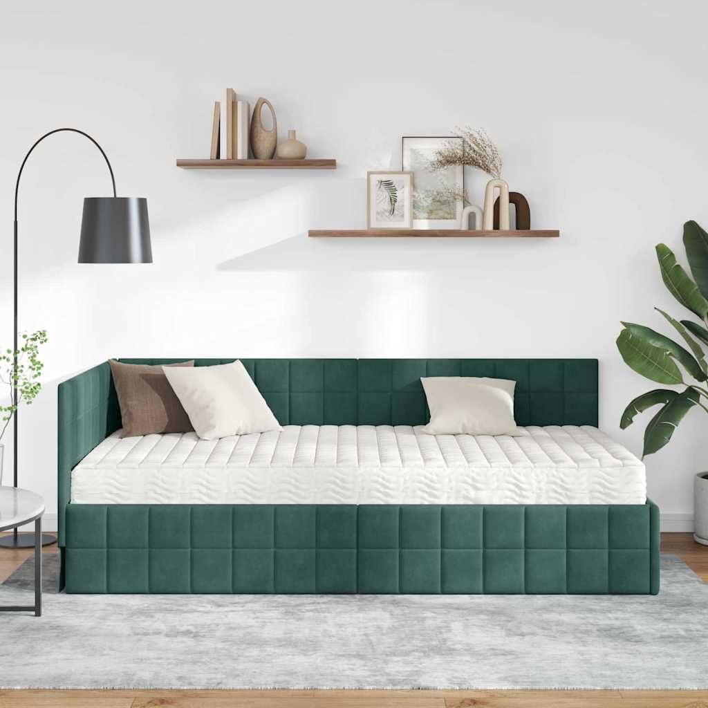 vidaXL Rama Łóżka Narożnego z Materacem 2 pcs Zielony Aksamit