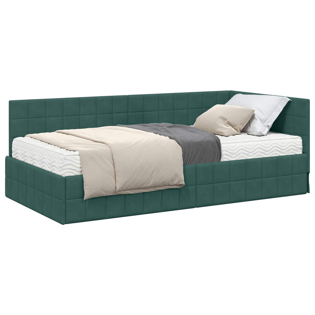 vidaXL Rama Łóżka Narożnego z Materacem 2 pcs Zielony Aksamit