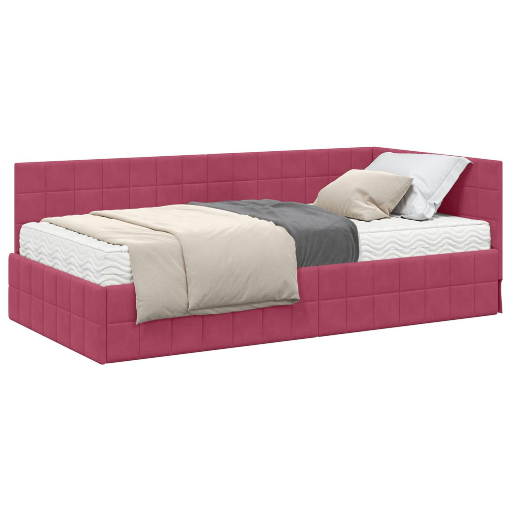 vidaXL Rama Łóżka Narożnego z Materacem 2 pcs Zielony Aksamit