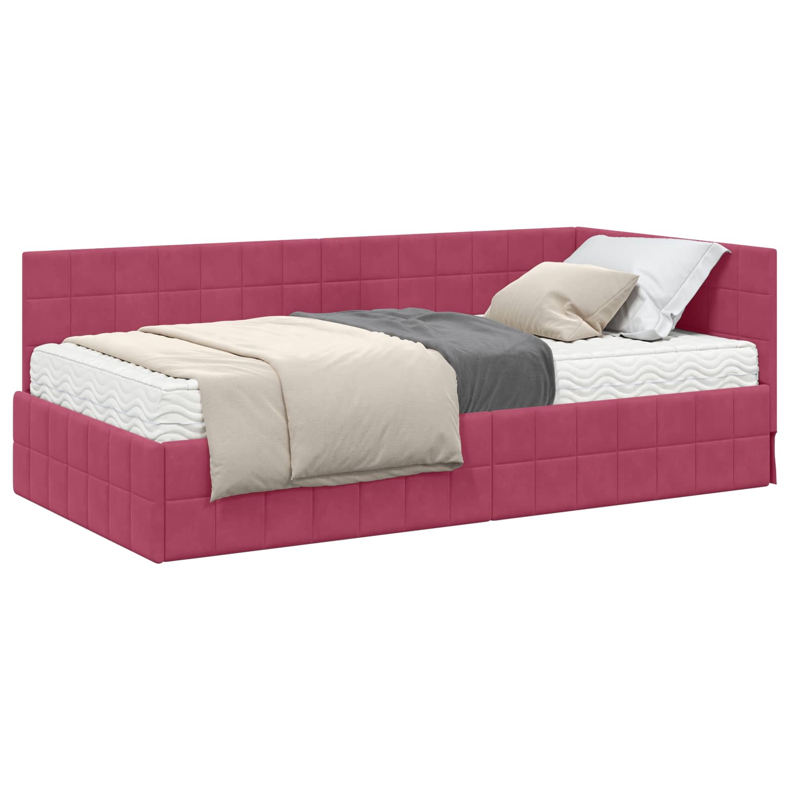 vidaXL Rama Łóżka Narożnego z Materacem 2 pcs Zielony Aksamit