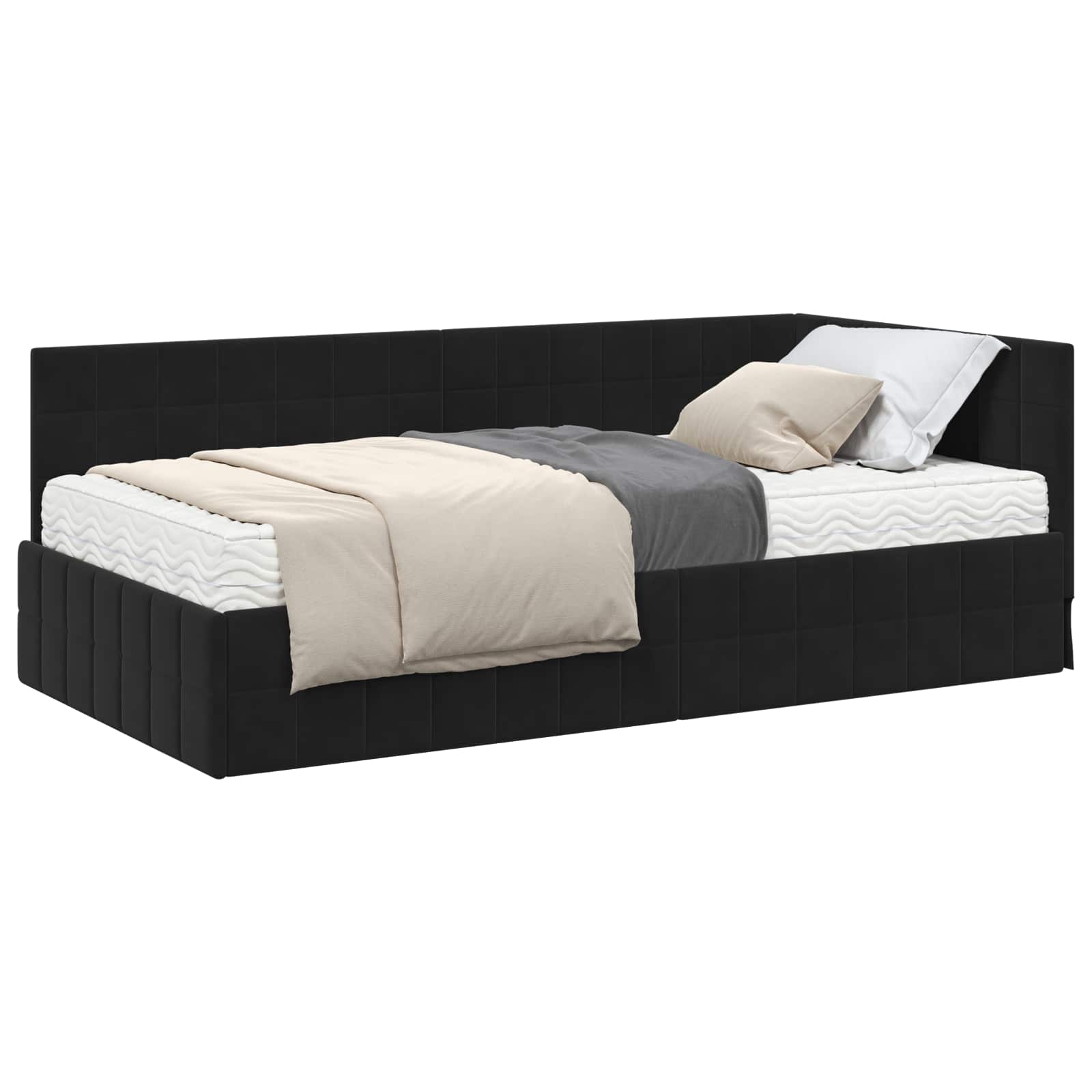 vidaXL Rama Łóżka Narożnego z Materacem 2 pcs Czarny Aksamit