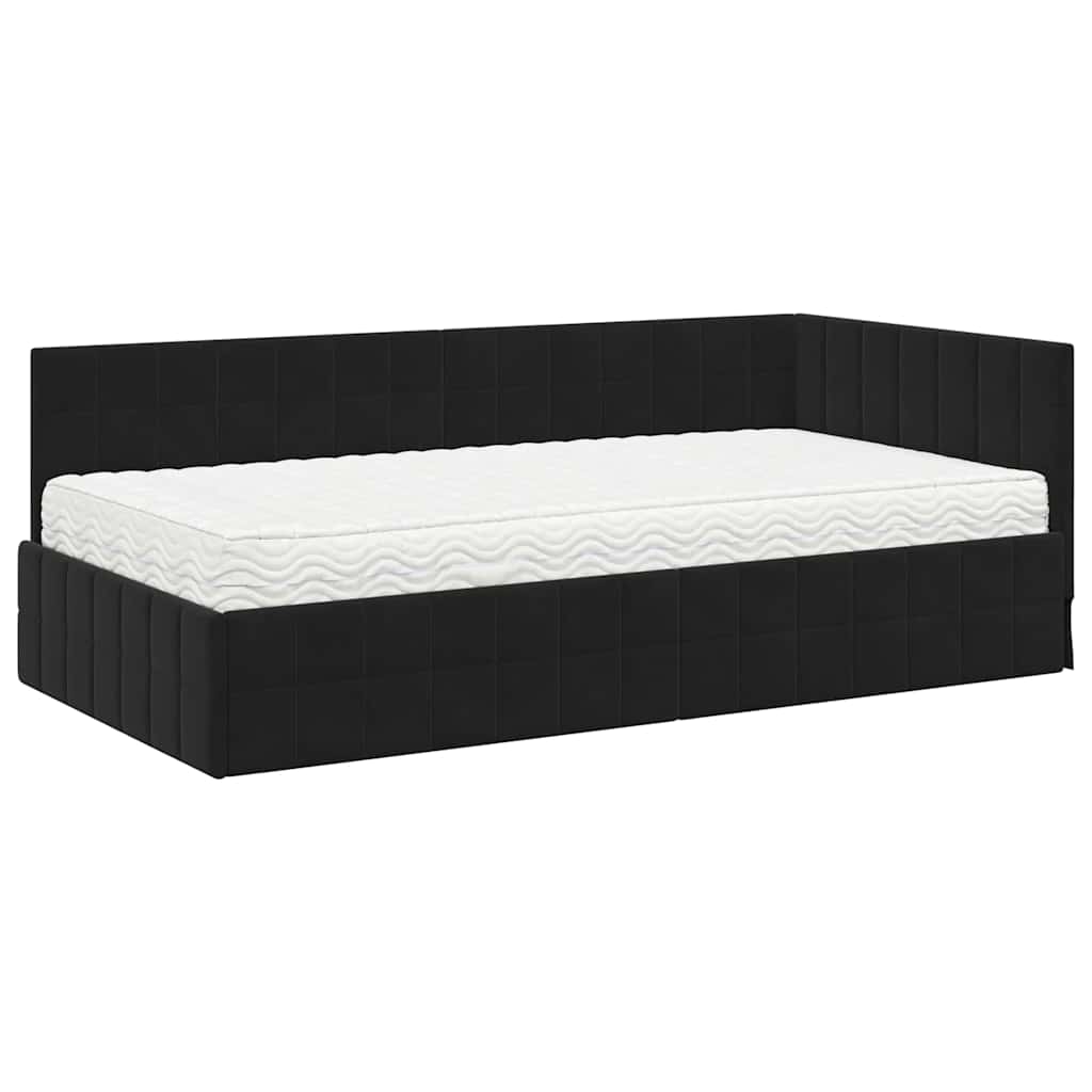 vidaXL Rama Łóżka Narożnego z Materacem 2 pcs Czarny Aksamit