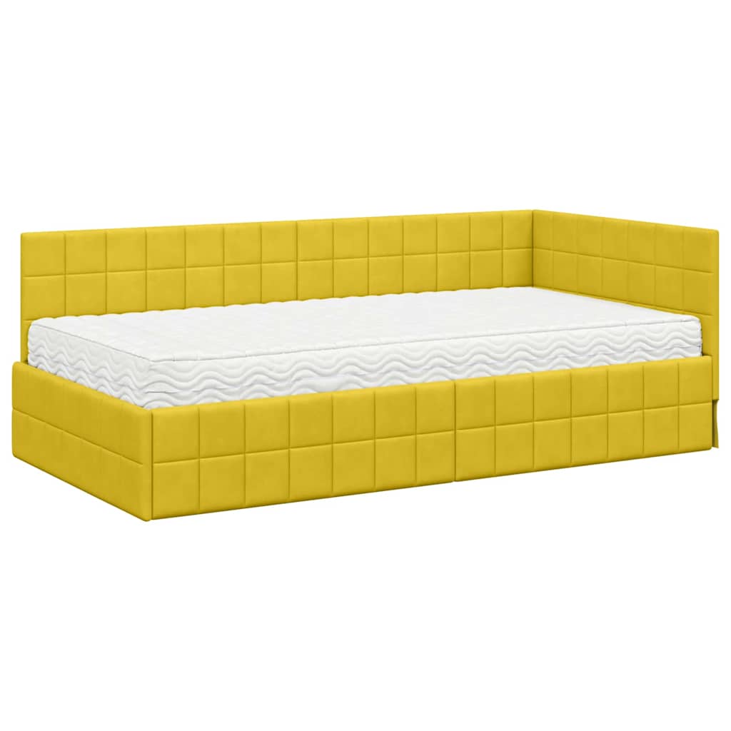 vidaXL Rama Łóżka Narożnego z Materacem 2 pcs Żółty Aksamit