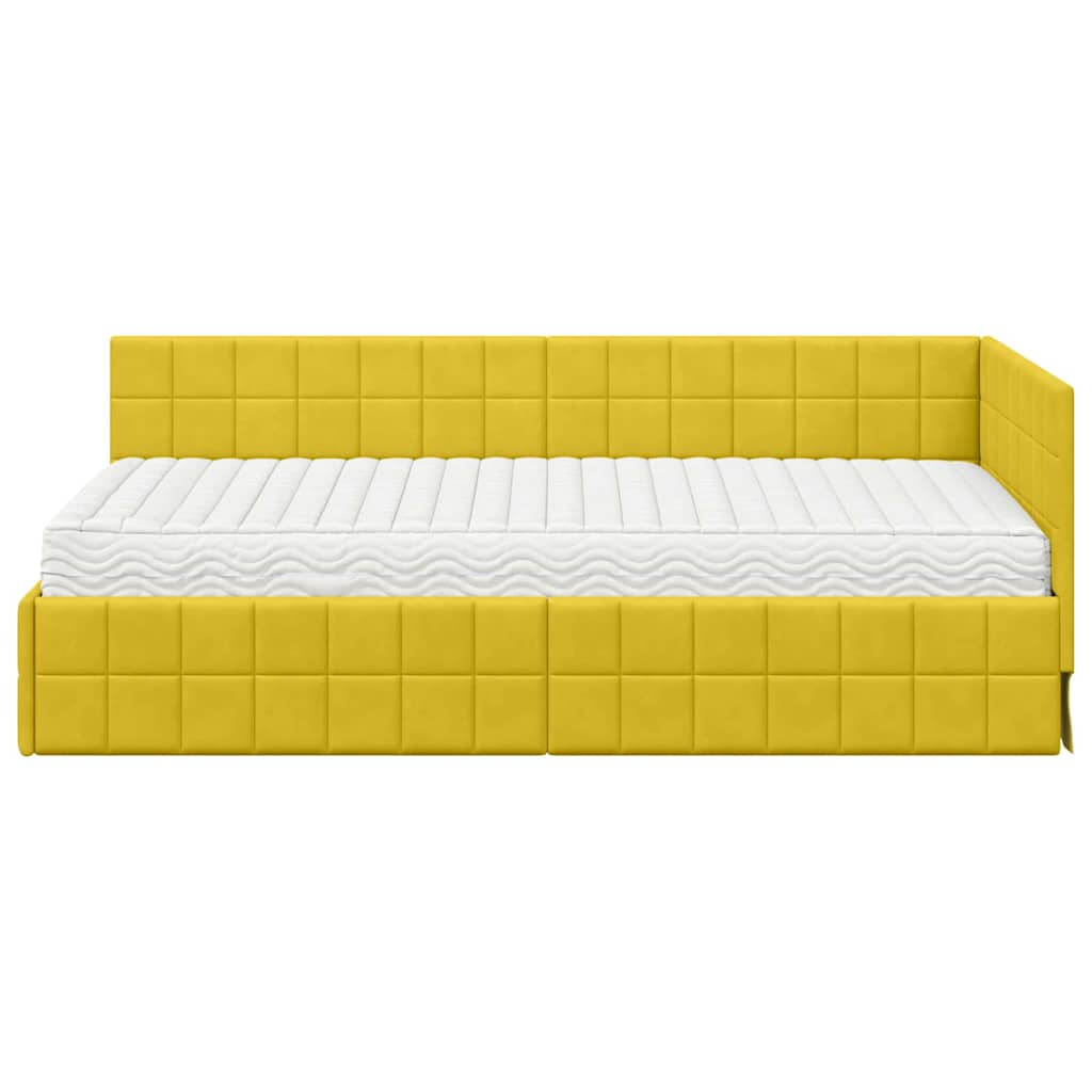 vidaXL Rama Łóżka Narożnego z Materacem 2 pcs Żółty Aksamit