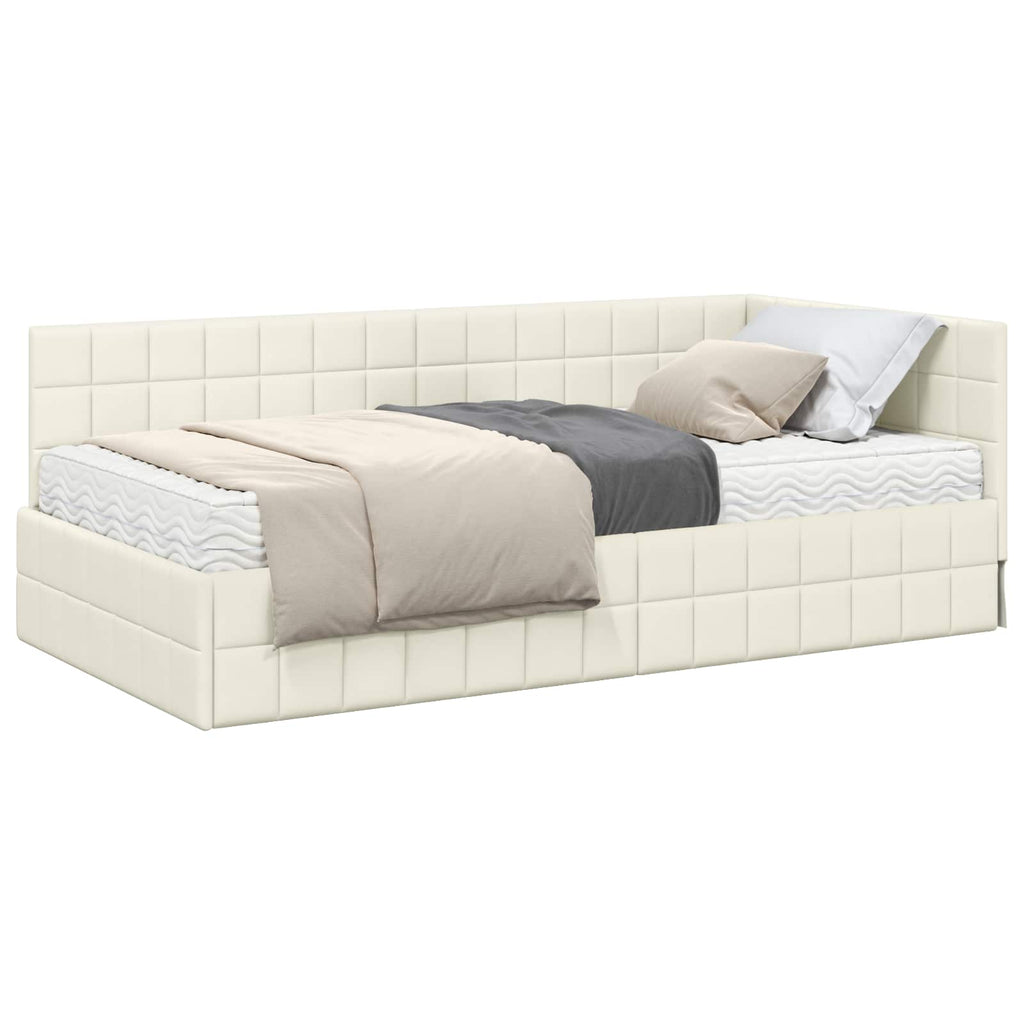 vidaXL Rama Łóżka Narożnego z Materacem 2 pcs Kremowy Aksamit