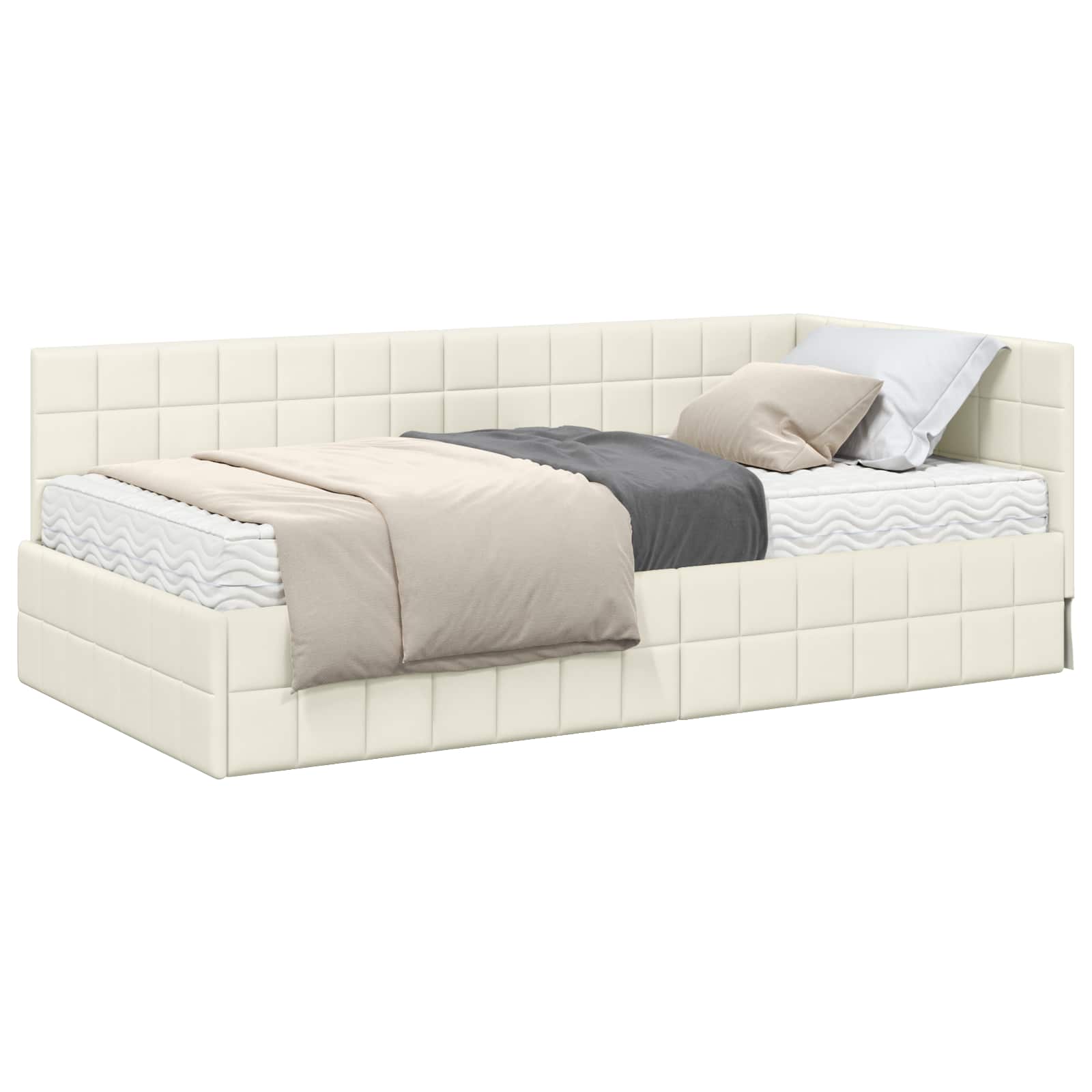 vidaXL Rama Łóżka Narożnego z Materacem 2 pcs Kremowy Aksamit