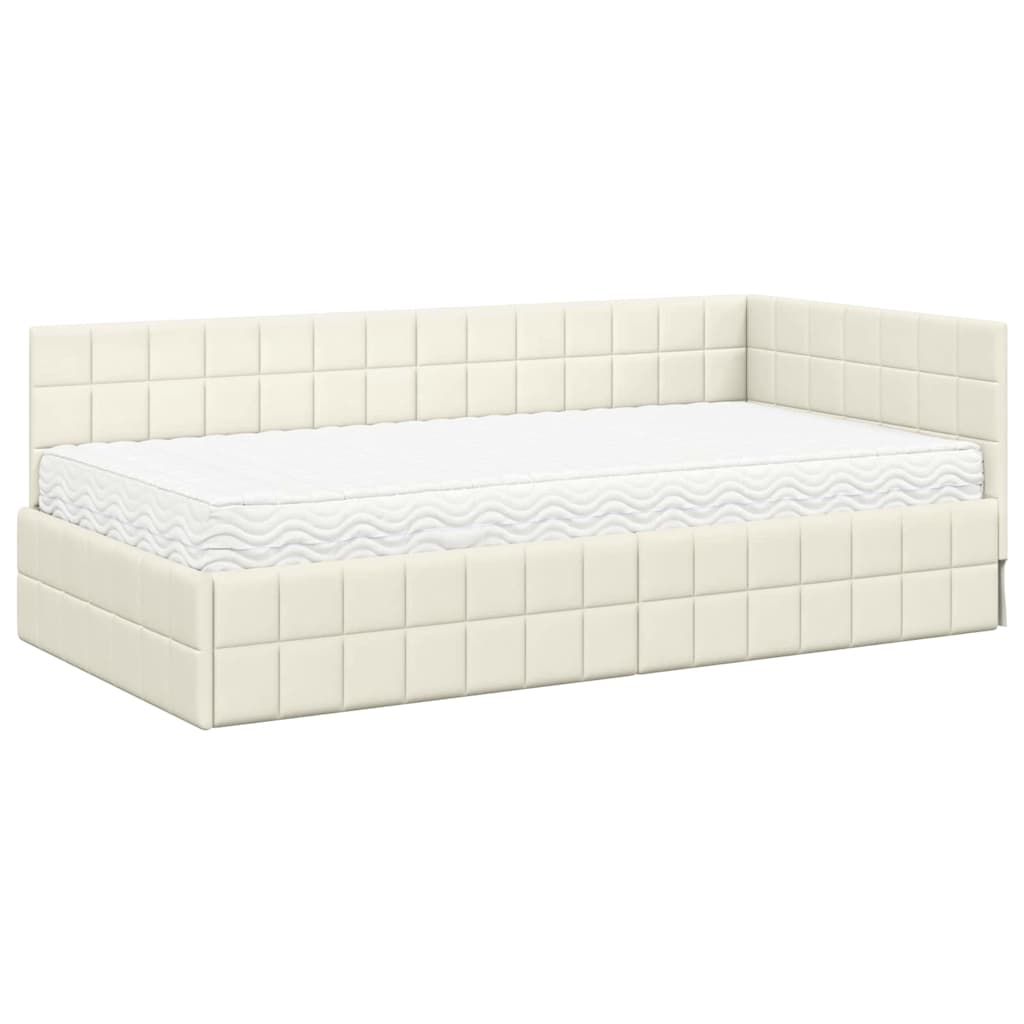 vidaXL Rama Łóżka Narożnego z Materacem 2 pcs Kremowy Aksamit