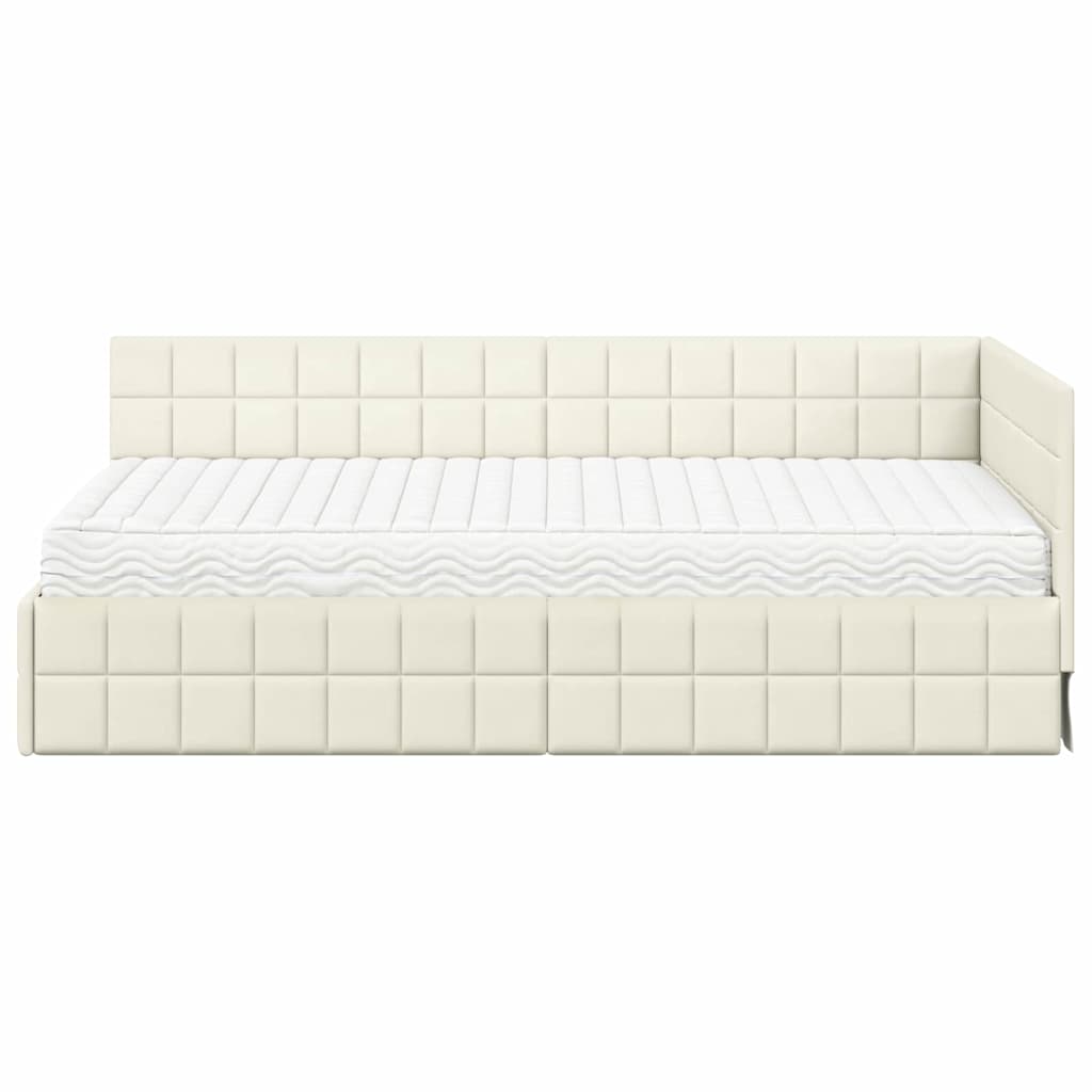 vidaXL Rama Łóżka Narożnego z Materacem 2 pcs Kremowy Aksamit