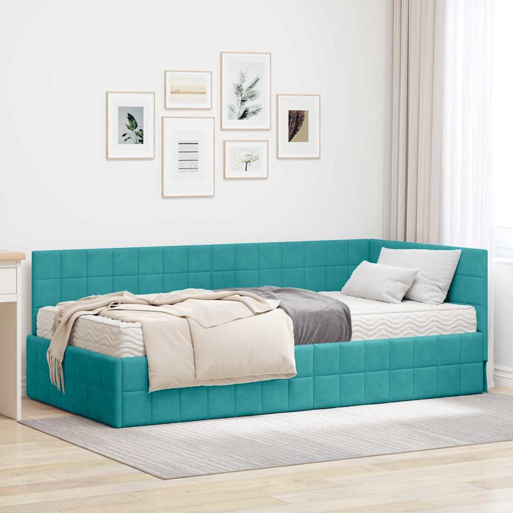 vidaXL Rama Łóżka Narożnego z Materacem 2 pcs Turkusowy Aksamit