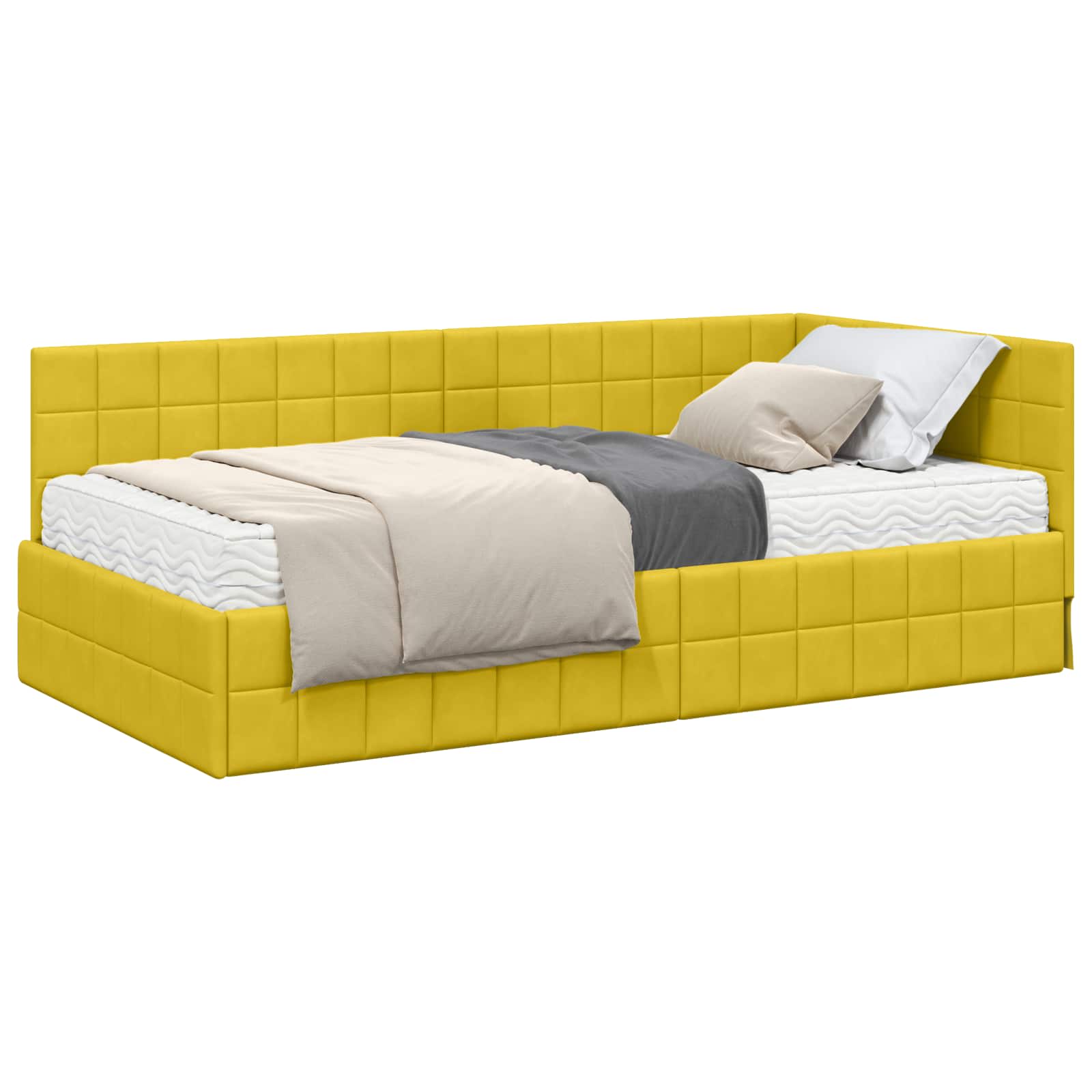vidaXL Rama Łóżka Narożnego z Materacem 2 pcs Żółty Aksamit