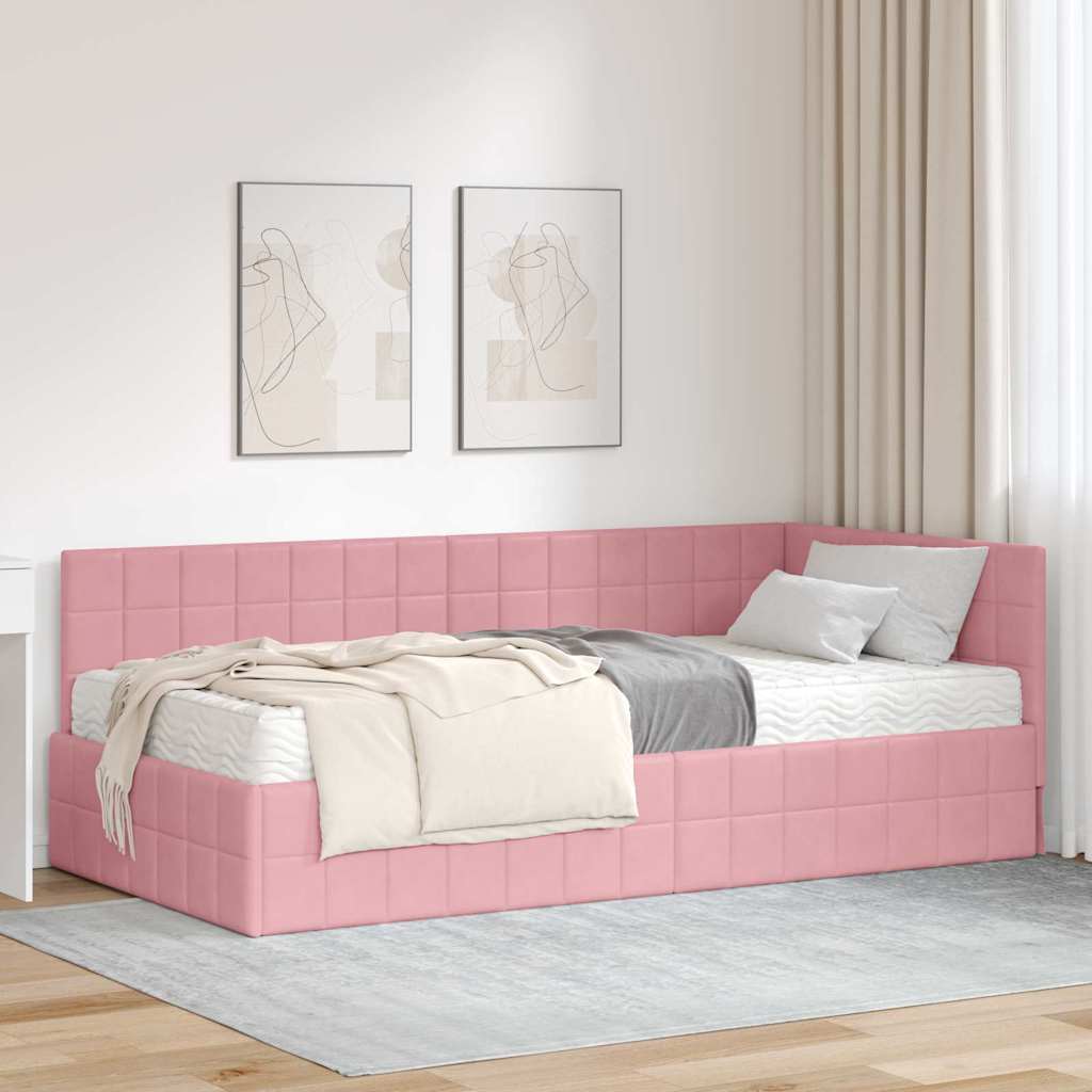 vidaXL Rama Łóżka Narożnego z Materacem 2 szt. różowy 100 x 200 cm