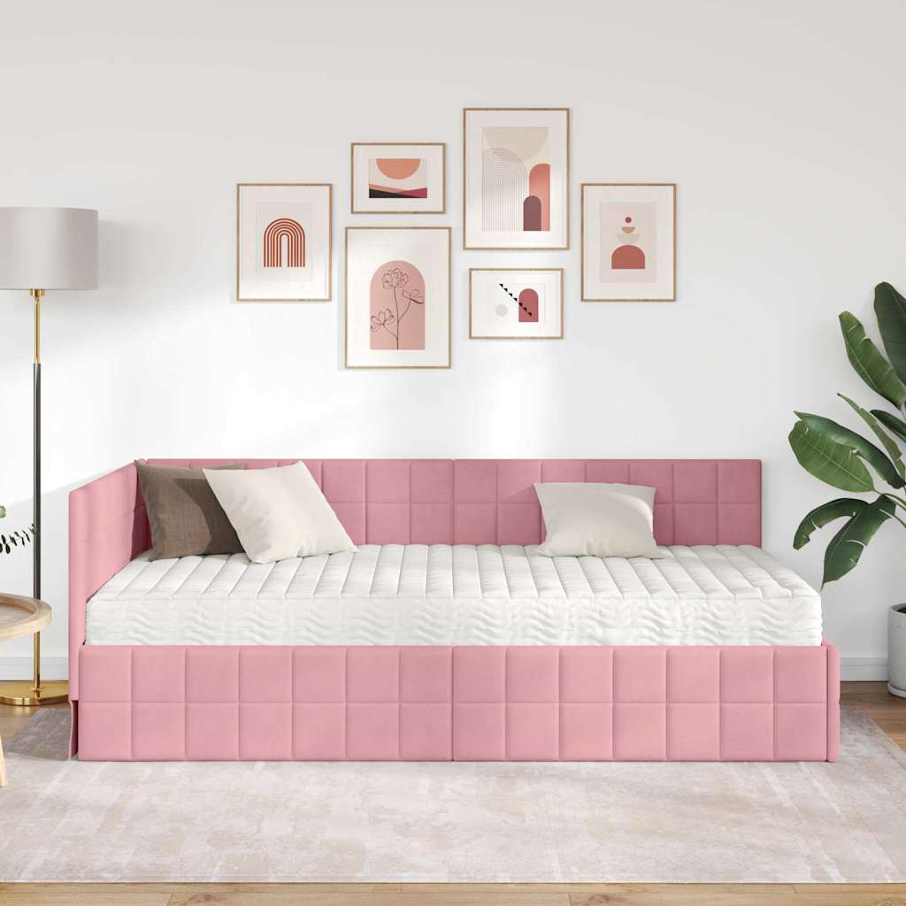 vidaXL Rama Łóżka Narożnego z Materacem 2 szt. różowy 100 x 200 cm