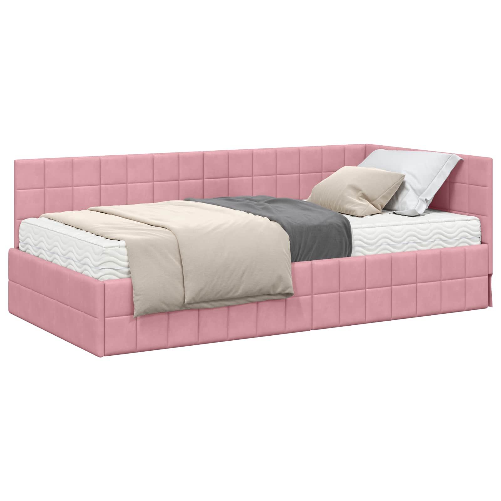 vidaXL Rama Łóżka Narożnego z Materacem 2 szt. różowy 100 x 200 cm