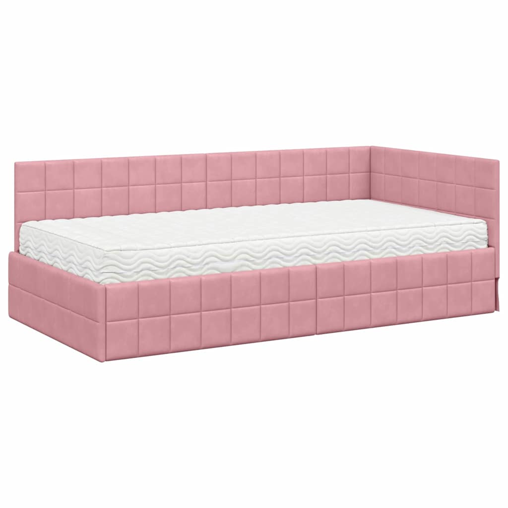 vidaXL Rama Łóżka Narożnego z Materacem 2 szt. różowy 100 x 200 cm