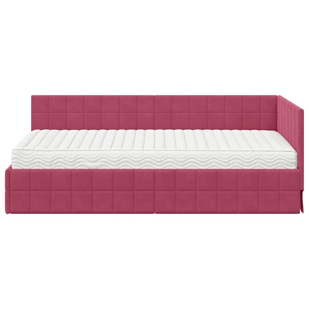 vidaXL Rama Łóżka Narożnego z Materacem 2 pcs Zielony Aksamit