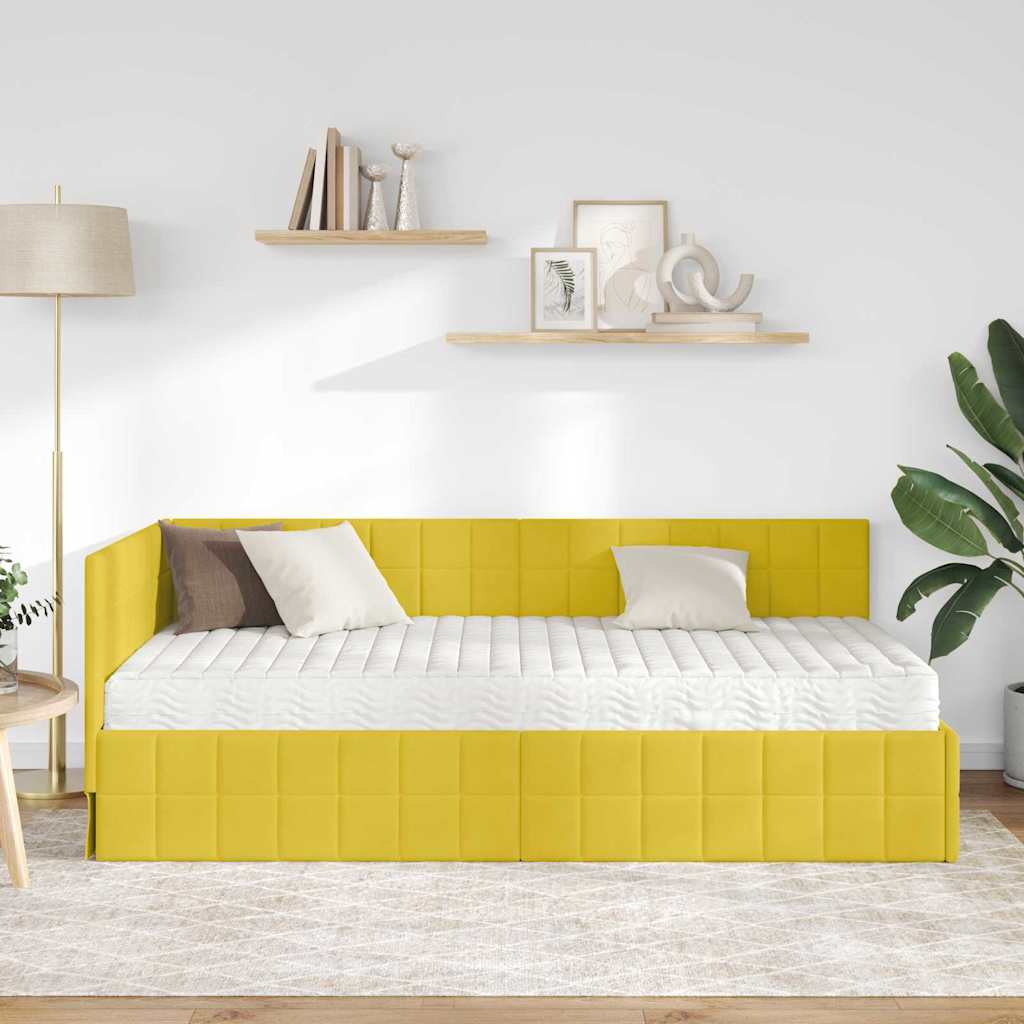 vidaXL Rama Łóżka Narożnego z Materacem 2 pcs Żółty Aksamit