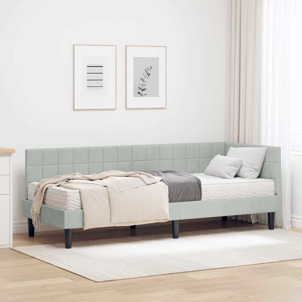 vidaXL Rama Łóżka Narożnego z Materacem 2 pcs Jasnoszary Aksamit