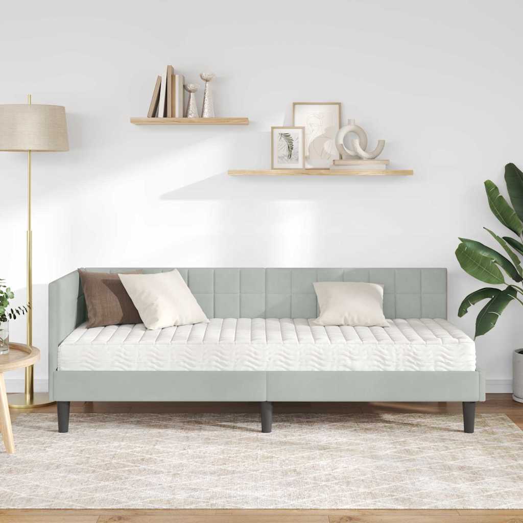vidaXL Rama Łóżka Narożnego z Materacem 2 pcs Jasnoszary Aksamit
