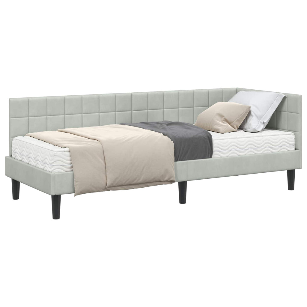 vidaXL Rama Łóżka Narożnego z Materacem 2 pcs Jasnoszary Aksamit
