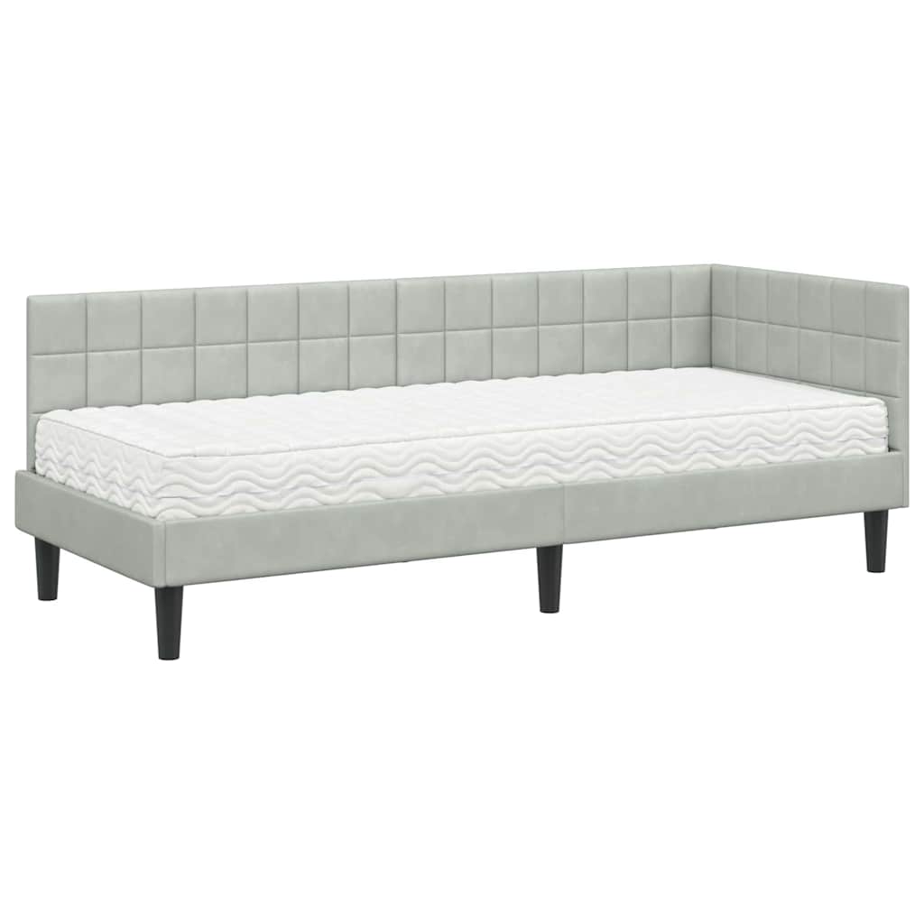 vidaXL Rama Łóżka Narożnego z Materacem 2 pcs Jasnoszary Aksamit