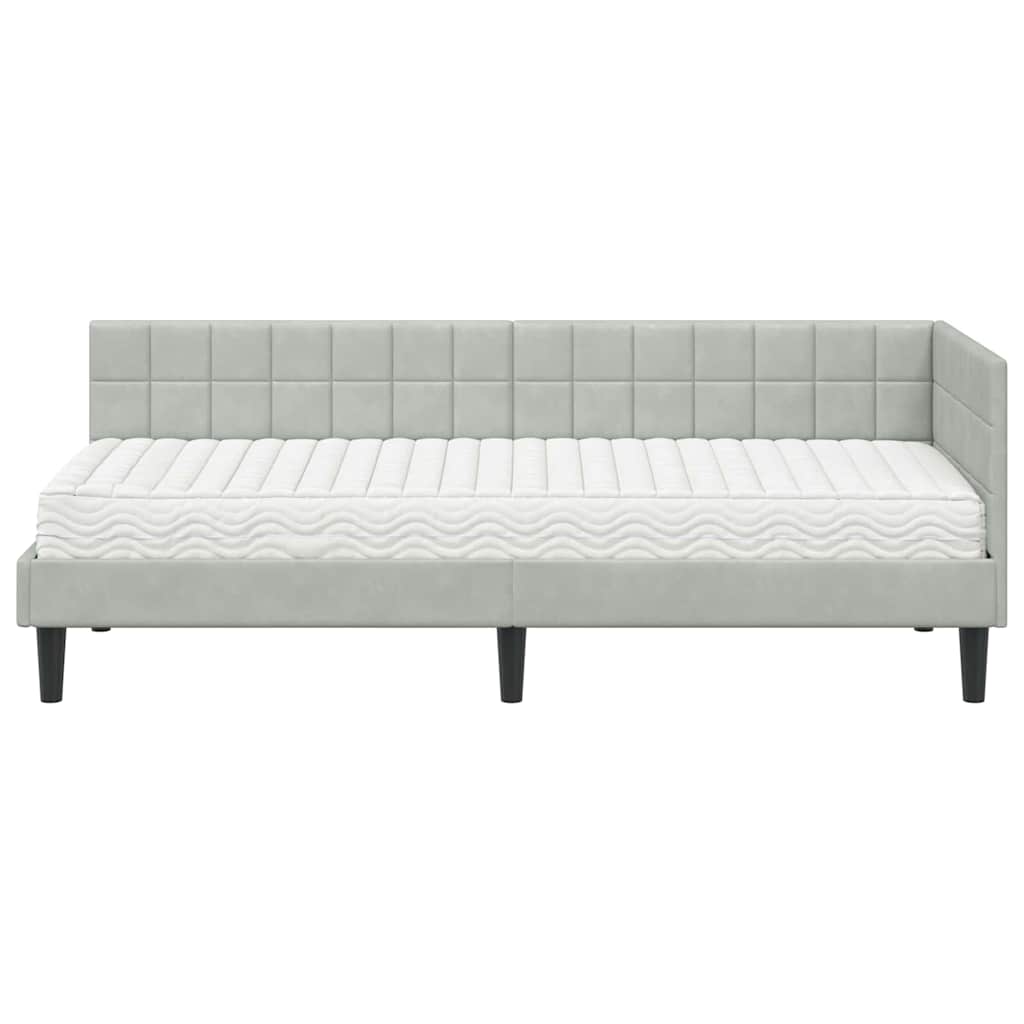 vidaXL Rama Łóżka Narożnego z Materacem 2 pcs Jasnoszary Aksamit