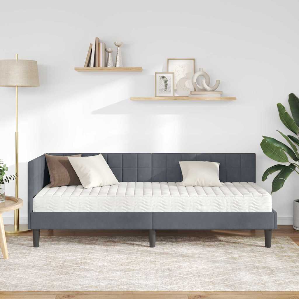 vidaXL Rama Łóżka Narożnego z Materacem 2 pcs Szary Aksamit