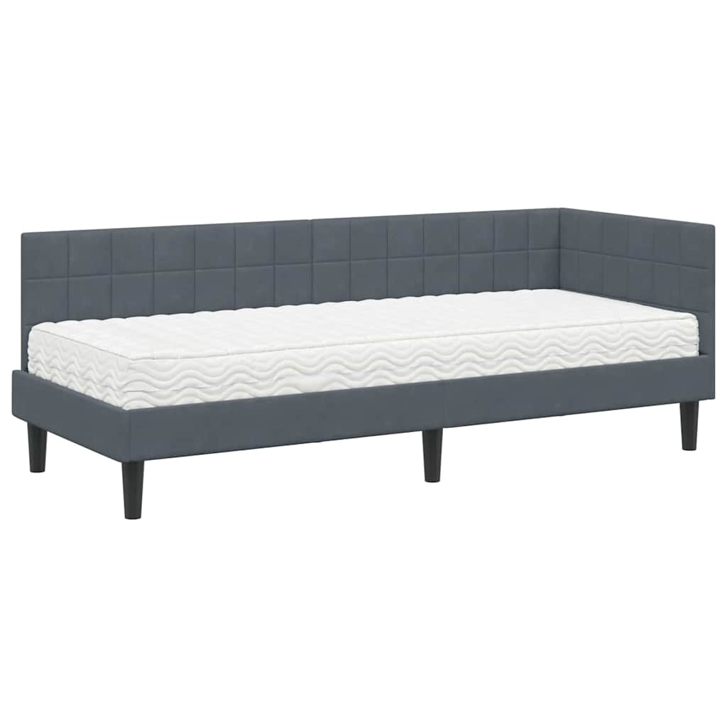 vidaXL Rama Łóżka Narożnego z Materacem 2 pcs Szary Aksamit