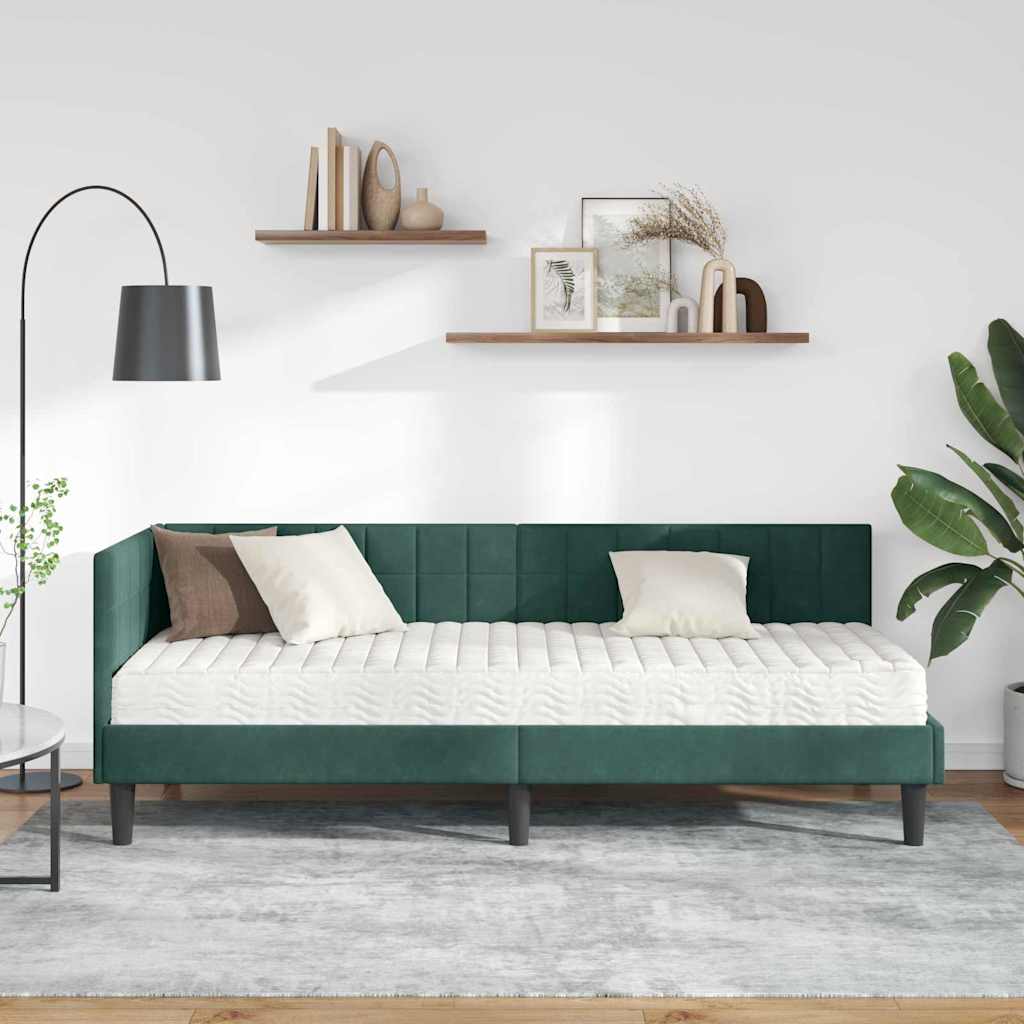 vidaXL Rama Łóżka Narożnego z Materacem 2 pcs Zielony Aksamit