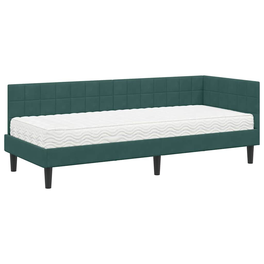 vidaXL Rama Łóżka Narożnego z Materacem 2 pcs Zielony Aksamit