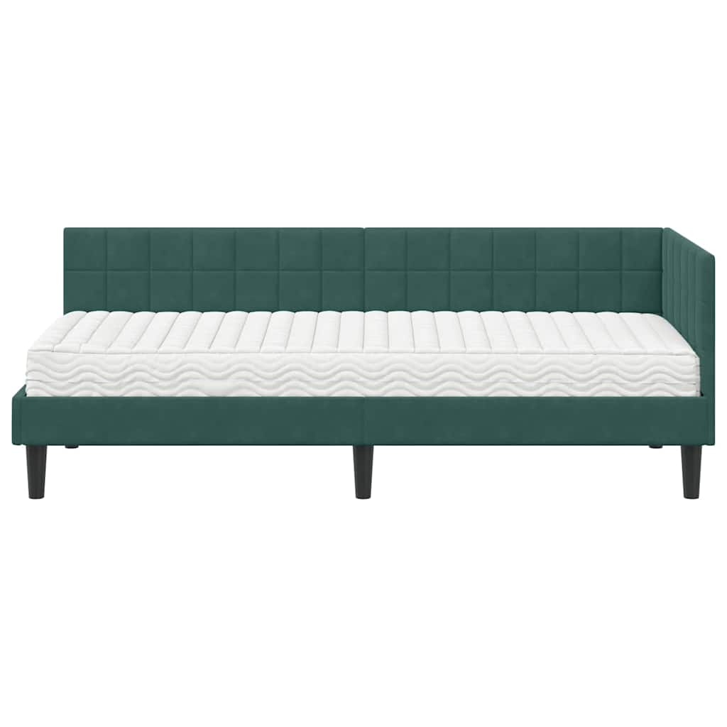 vidaXL Rama Łóżka Narożnego z Materacem 2 pcs Zielony Aksamit