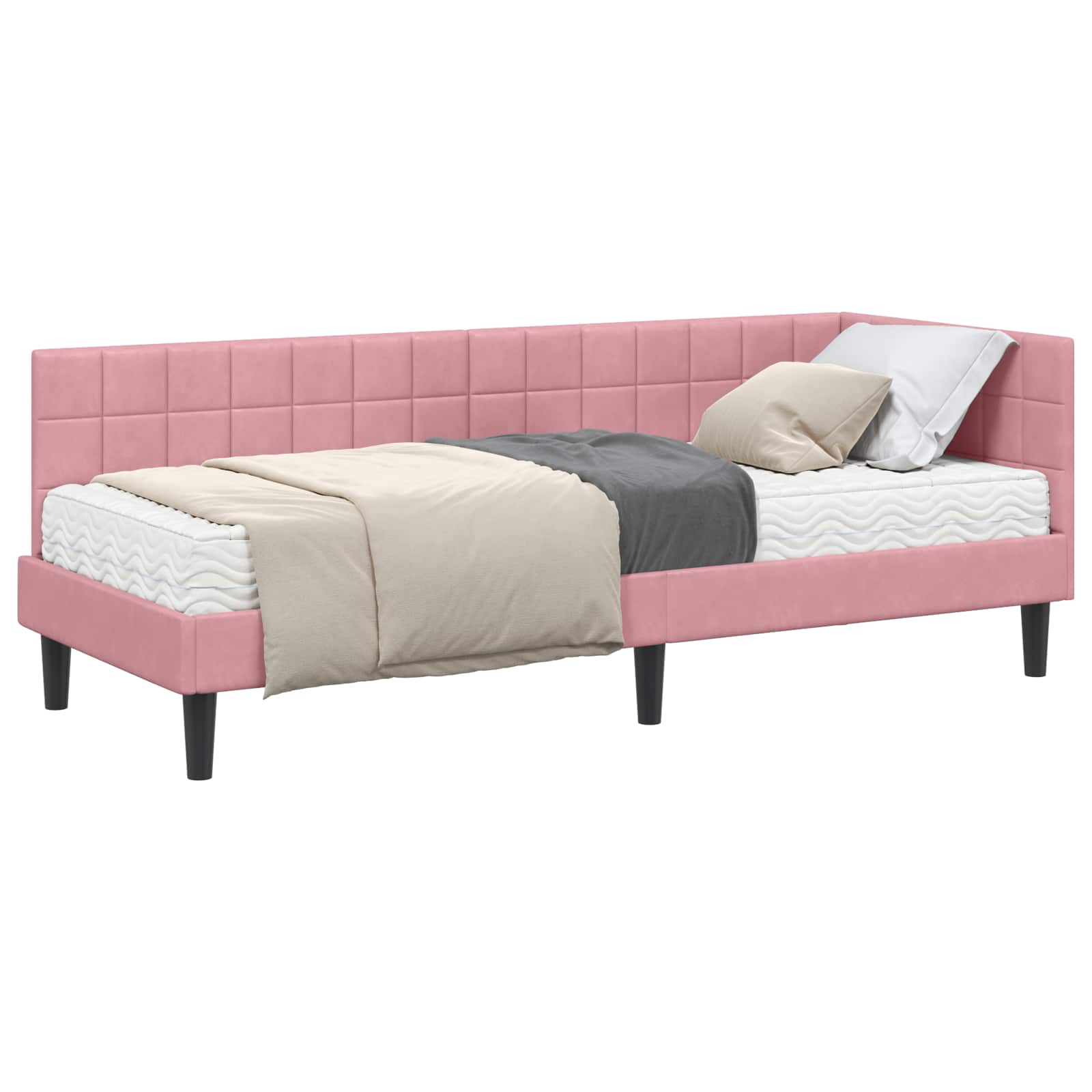 vidaXL Rama Łóżka Narożnego z Materacem 2 pcs Szary Aksamit