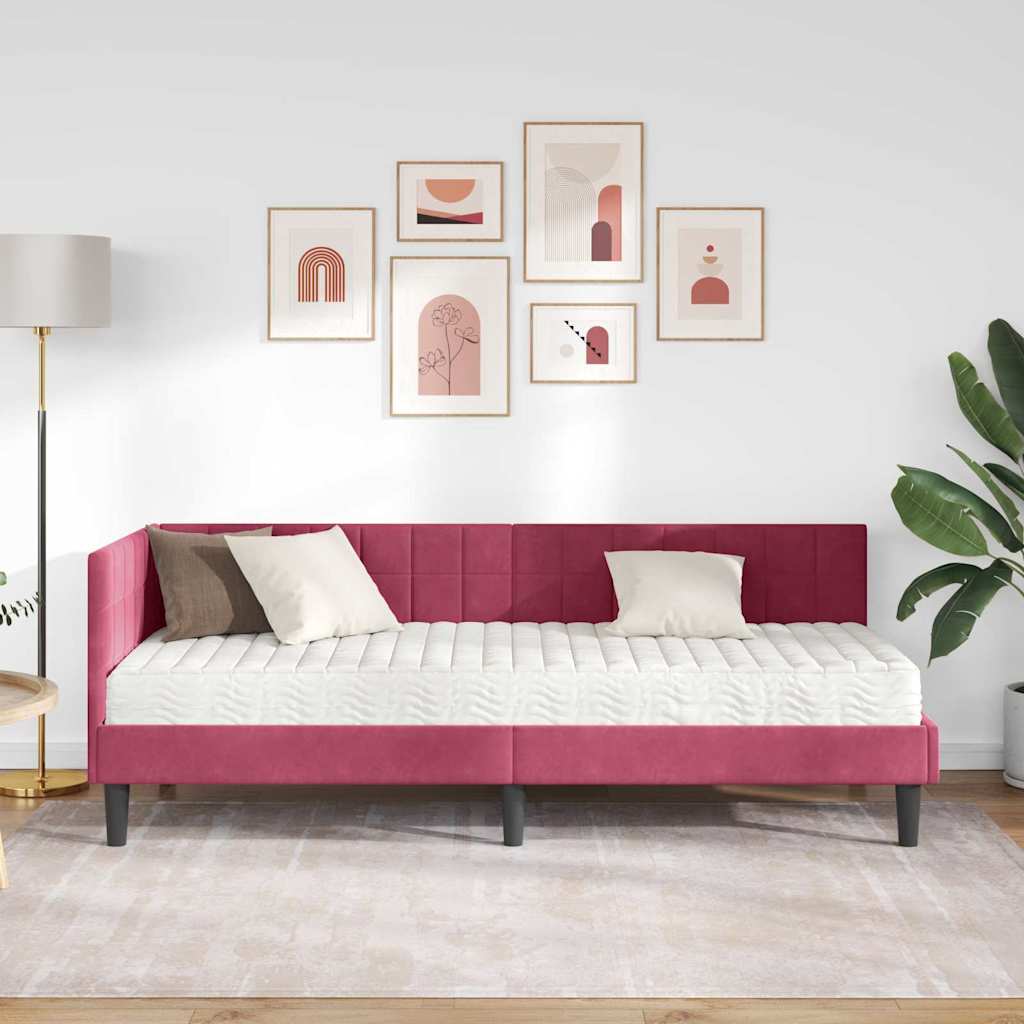 vidaXL Rama Łóżka Narożnego z Materacem 2 pcs Zielony Aksamit